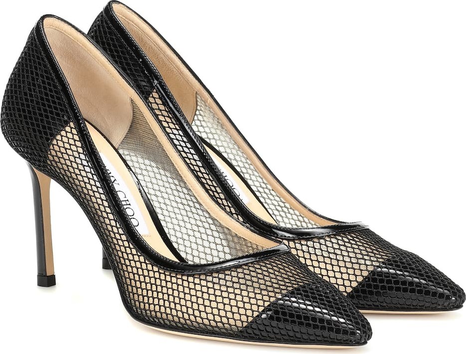 Jimmy Choo Romy 85 patent leather and mesh pumps