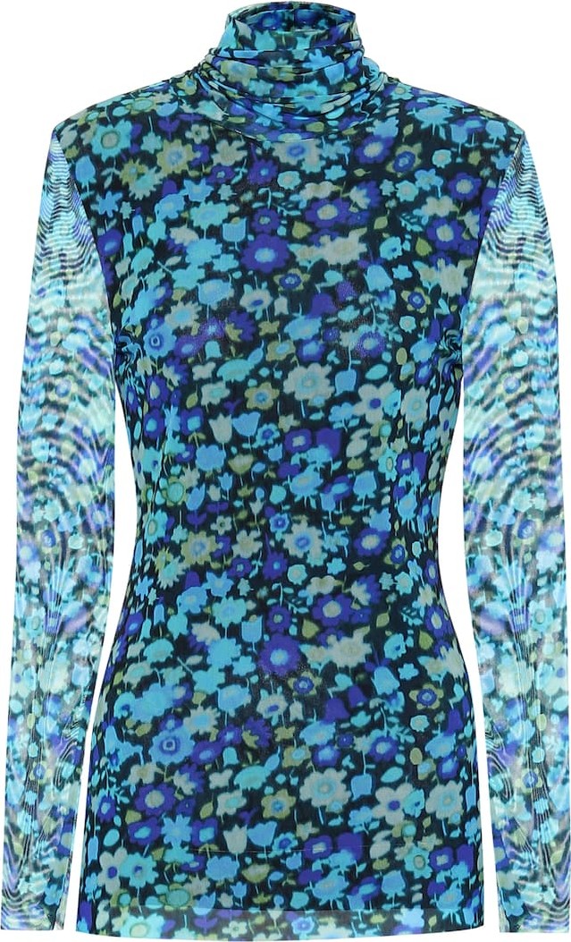 Ganni Floral mesh turtleneck top