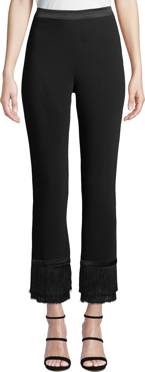Cinq A Sept Tash Crepe Straight-Leg Fringe Pants