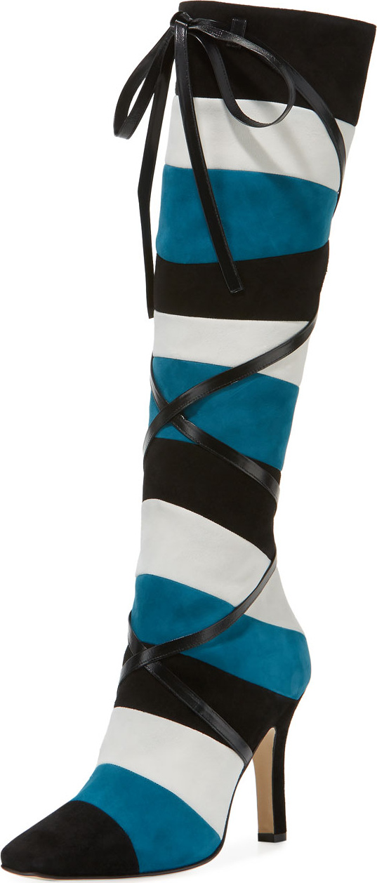 Manolo Blahnik Borneoflo Pieced Suede Knee Boot