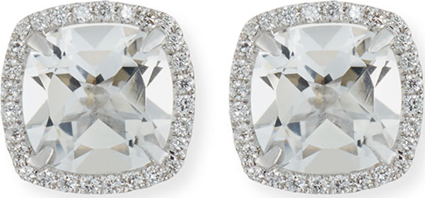 Frederic Sage 18K White Gold White Topaz Diamond Halo Stud Earrings