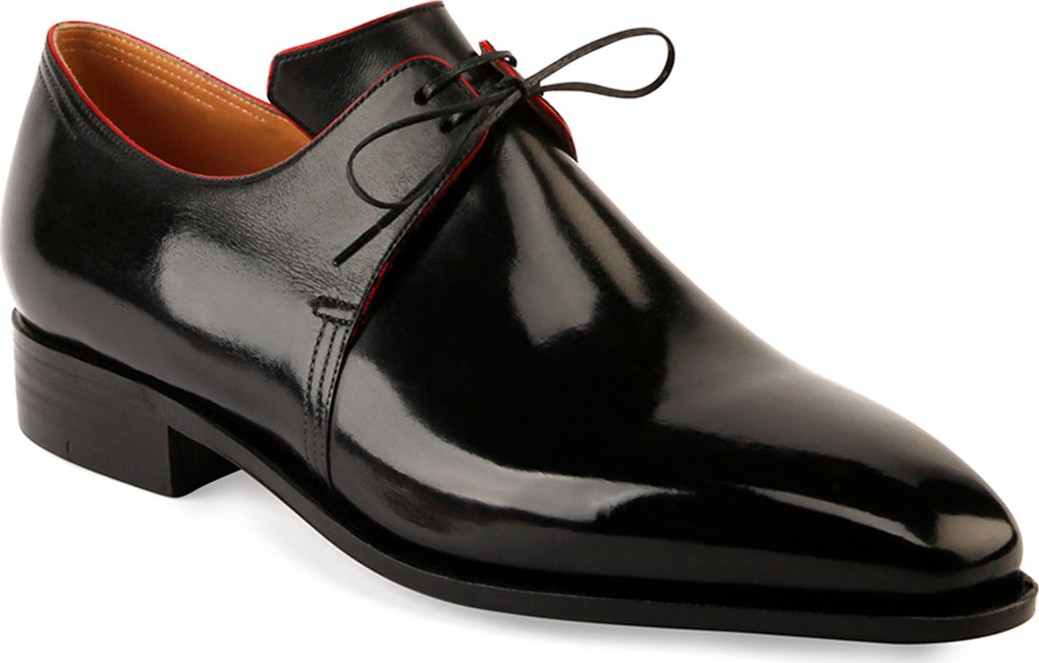 Corthay Arca Calf Leather Derby Shoe with Red Piping, Black