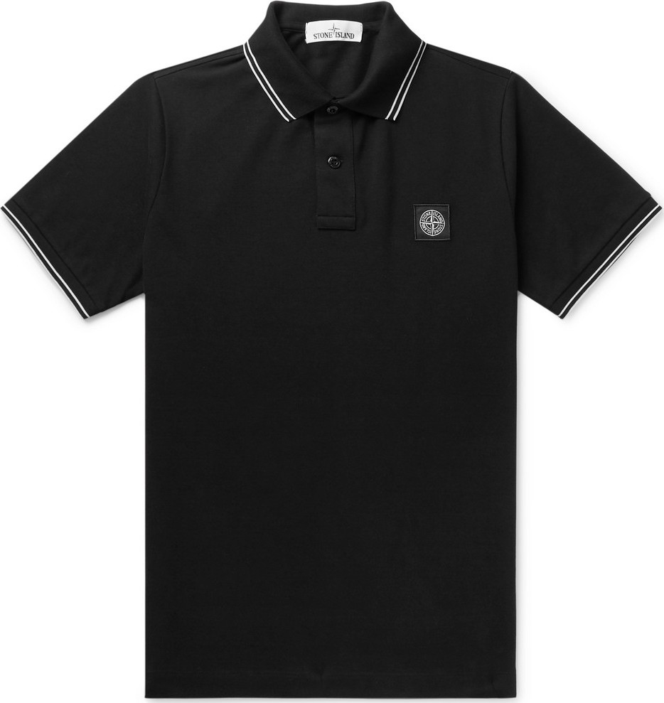 Stone Island Contrast-Tipped Stretch-Cotton Piqué Polo Shirt