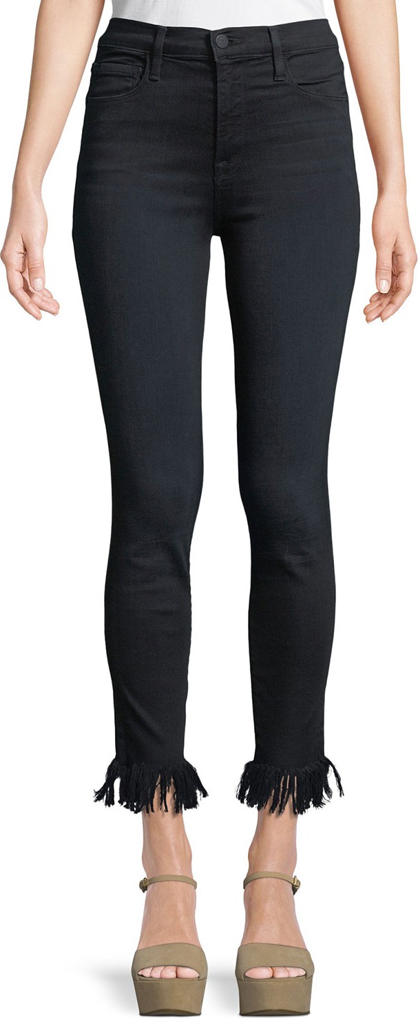 FRAME DENIM Ali High-Rise Skinny Jeans w/ Fray Hem
