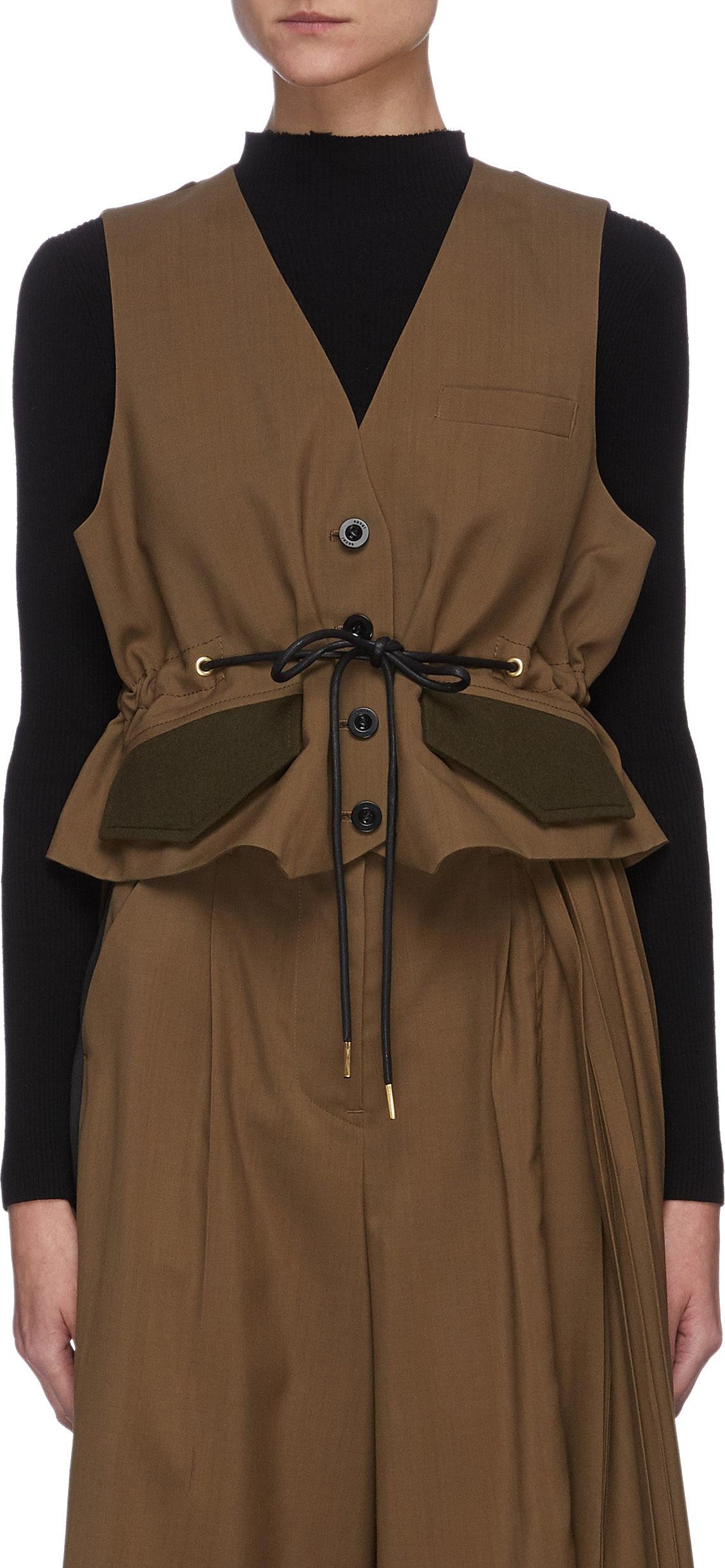 Sacai Panelled drawstring waist tailored waistcoat