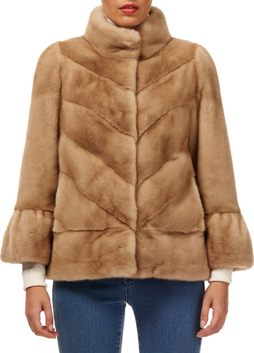 Gorski 3/4 Bell-Sleeve Chevron Mink-Fur Jacket