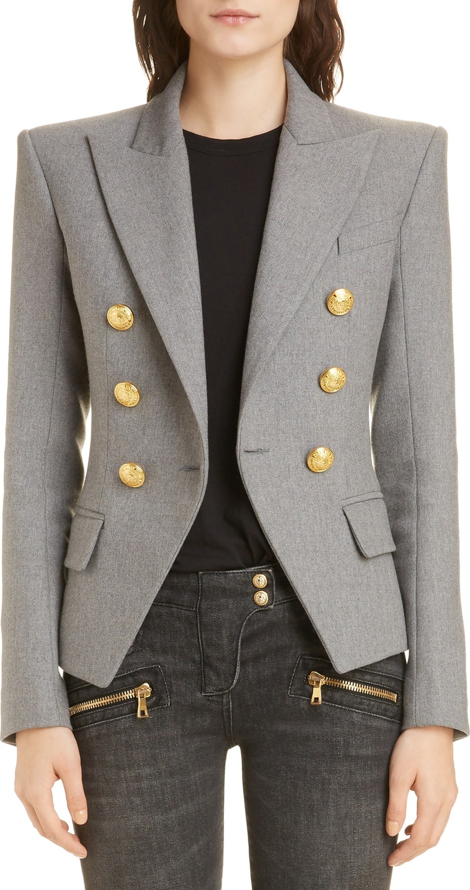 Balmain Double Breasted Wool Blend Jacket