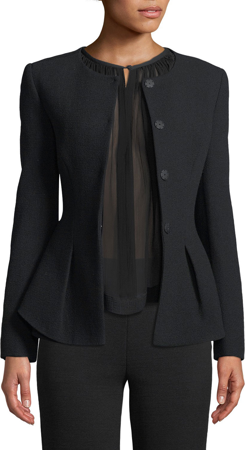 Emporio Armani Snap-Closure Stretch-Wool Crepe Peplum Jacket