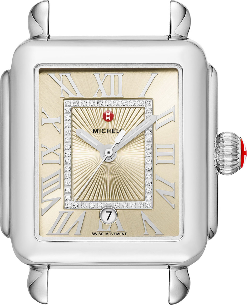 MICHELE Deco Madison Stainless Steel Watch Head with Diamonds, Champagne Dial