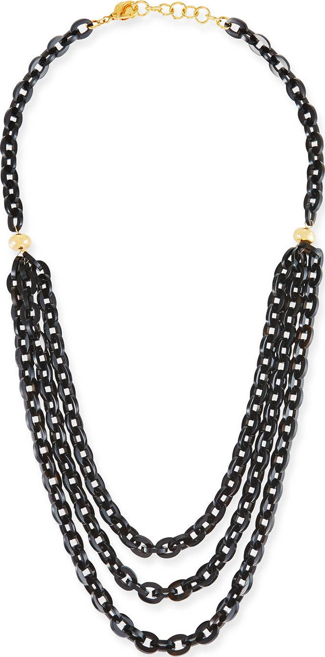 NEST Jewelry Multi-Strand Necklace w/ Black Horn, 38"