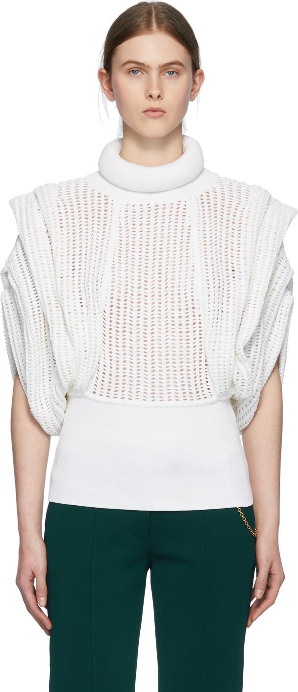 Givenchy White Perforated Sleeveless Turtleneck