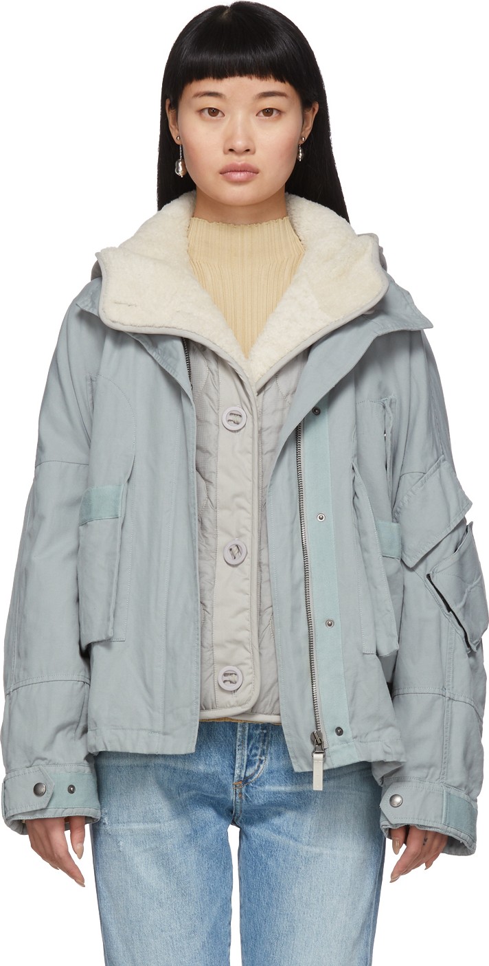Army By Yves Salomon Blue Lamb Lining Padded Jacket