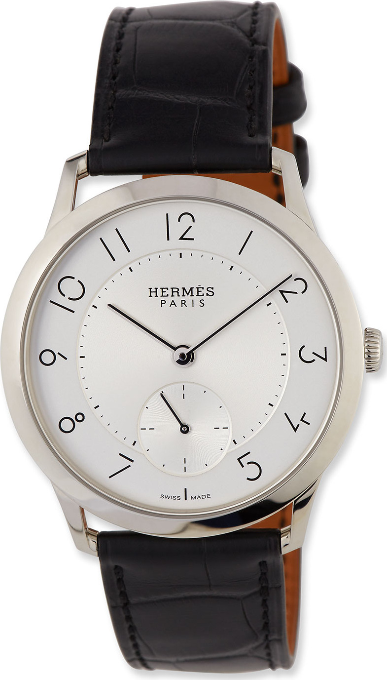 HERMÈS Slim d'Hermès GM Watch with Black Alligator Strap