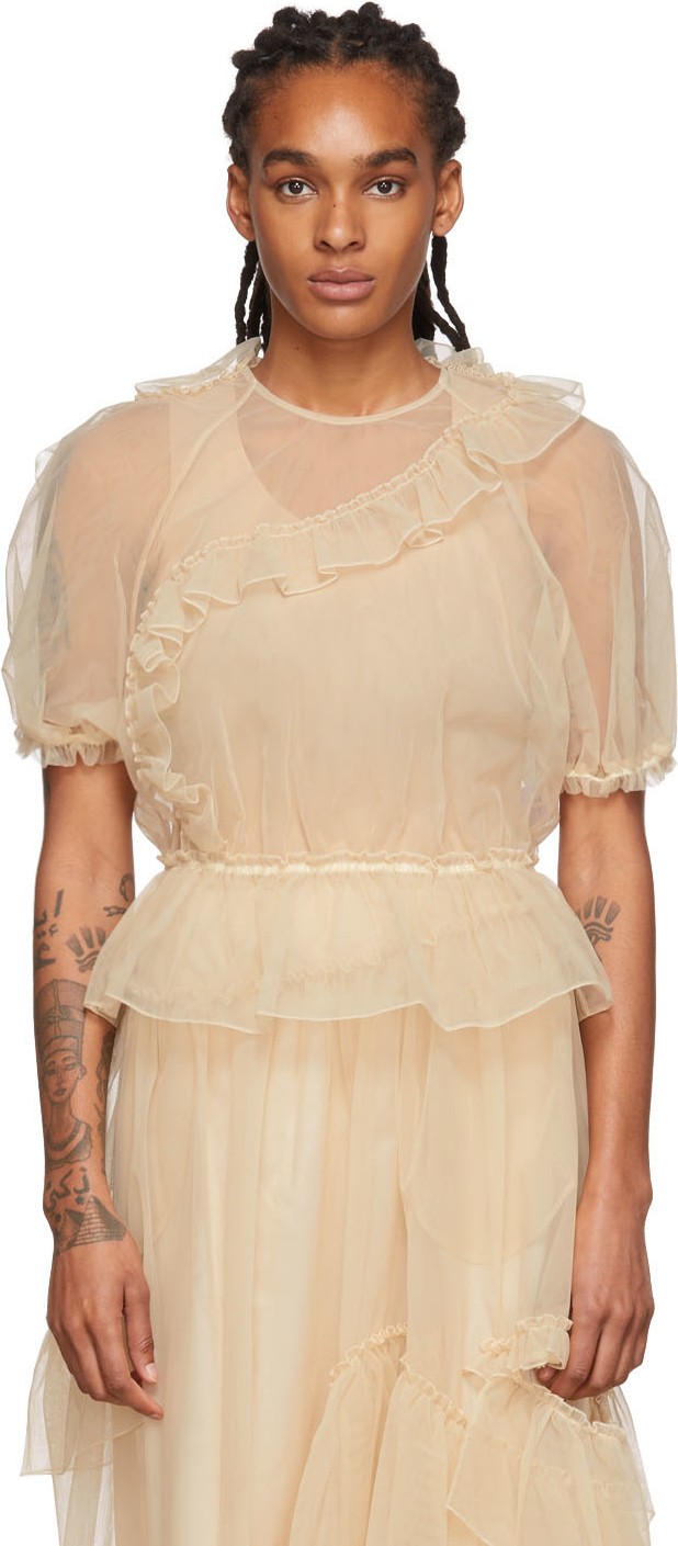 Simone Rocha Beige Tulle Bubble Blouse