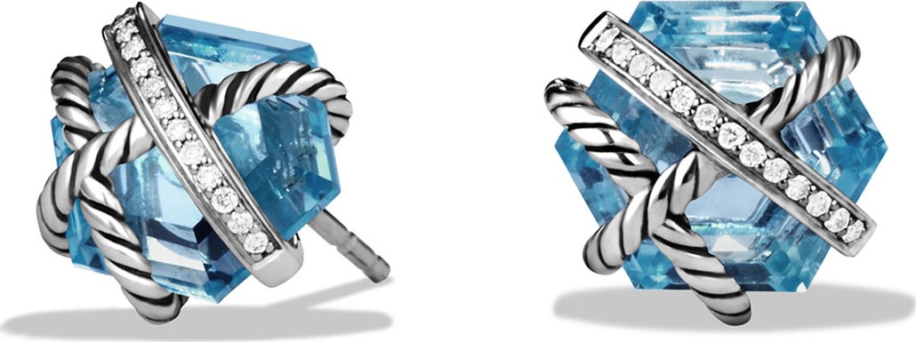 David Yurman Cable Wrap Earrings with Blue Topaz and Diamonds
