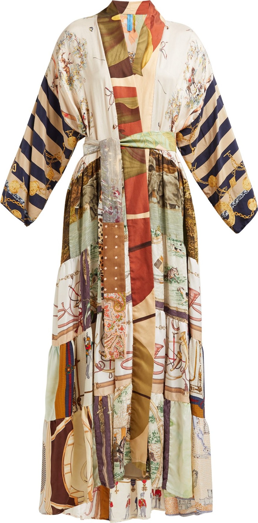 Rianna + Nina Vintage patchwork belted silk kimono