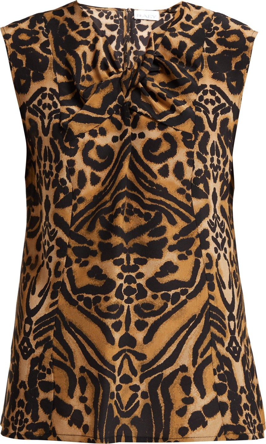 Raey Knot-front tiger-print silk top