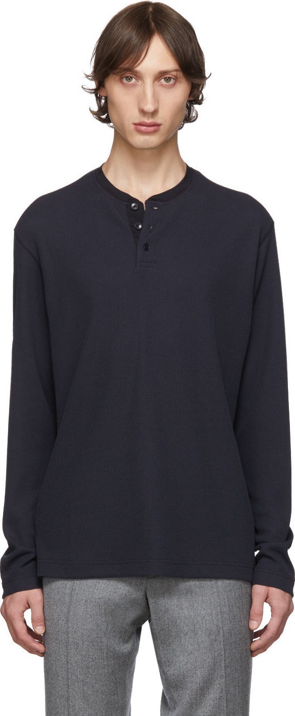 Z Zegna Navy Waffle Knit Henley