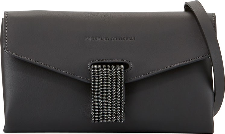 Brunello Cucinelli Leather Flap Monili-Tab Crossbody Bag