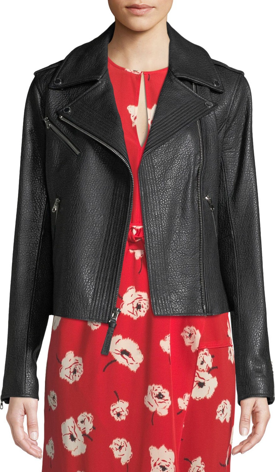 Derek Lam 10 Crosby Leather Trapunto-Stitch Moto Jacket