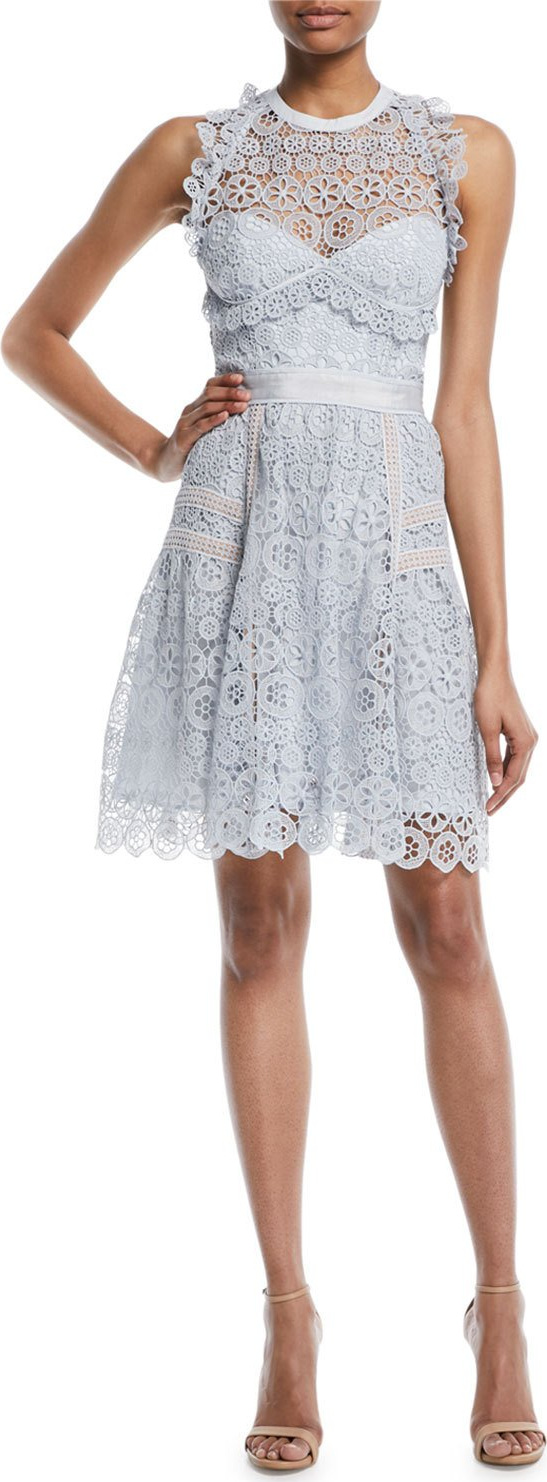 Self Portrait Floral Lace Frill Mini Halter Dress