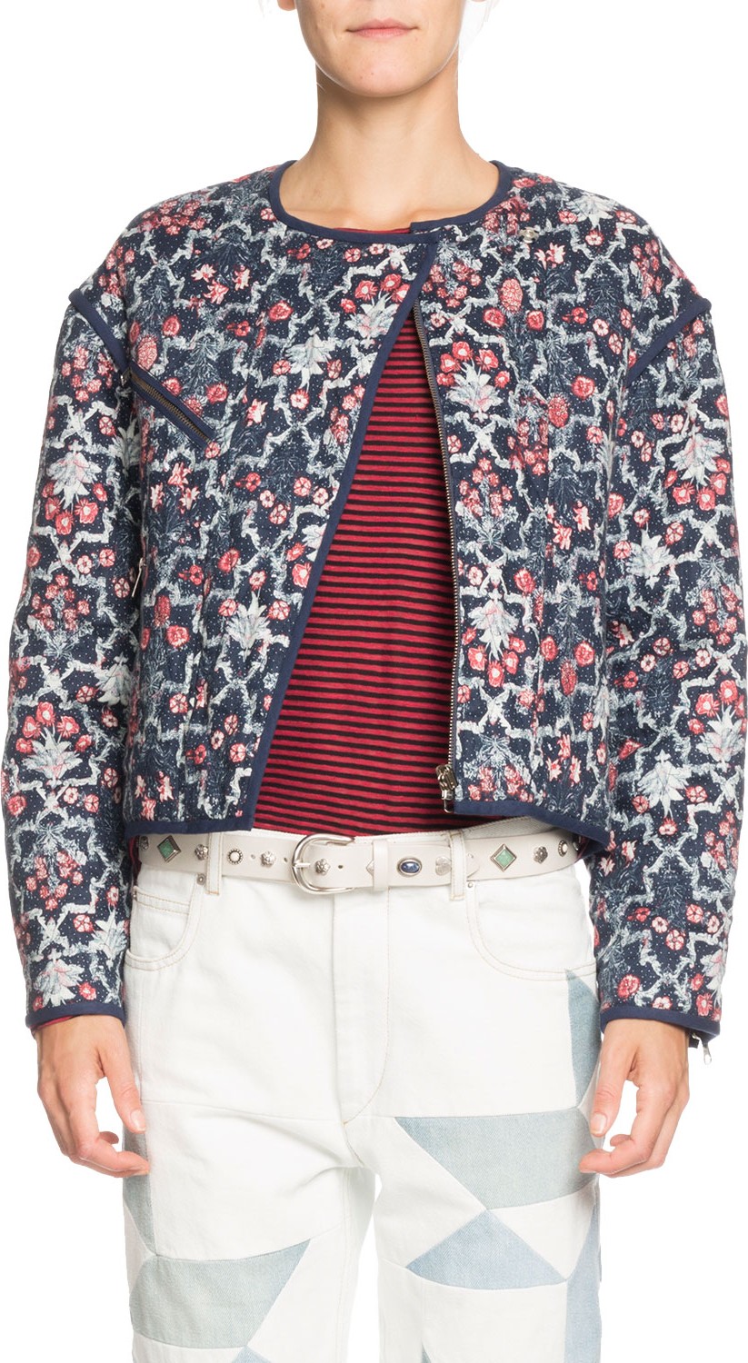 Isabel Marant Etoile Manae Floral Quilted Linen Moto Jacket