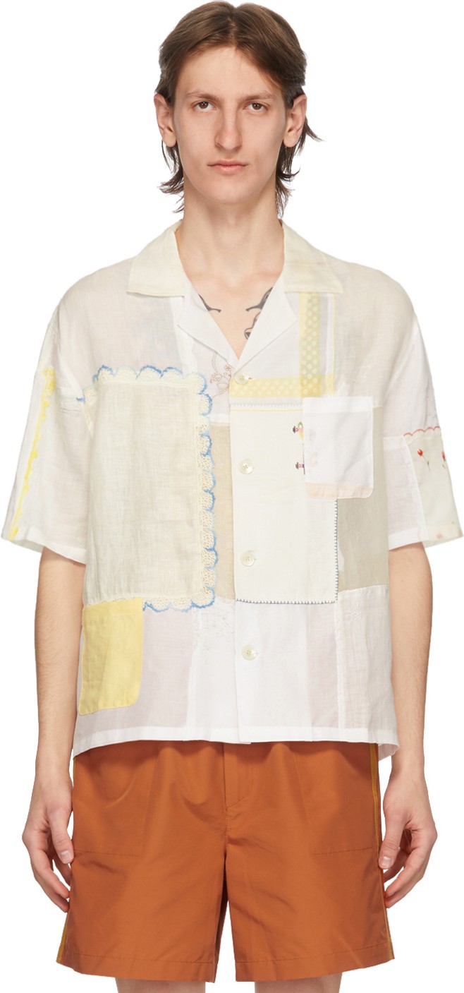 Bode White One-Of-A-Kind Handkerchief Patchwork Shirt