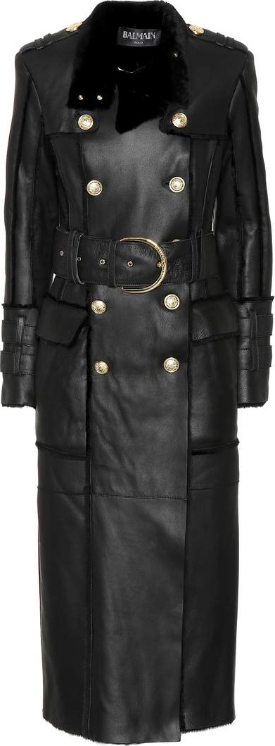 Balmain Shearling-trimmed leather coat