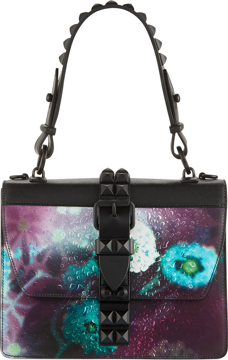 Prada Elektra Saffiano Leather Top Handle Bag in City Lights Print