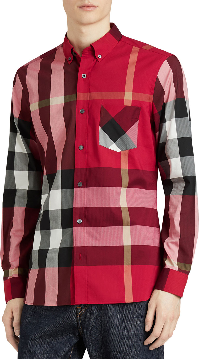 Burberry London England Thornaby Check Sport Shirt, Red