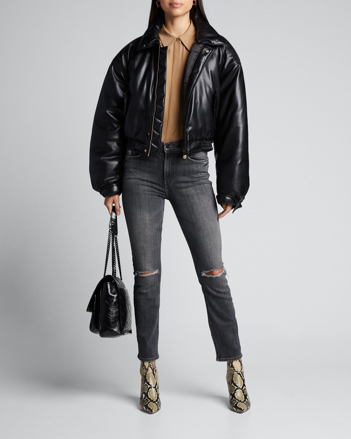 Nanushka Bomi Vegan Leather Bomber Jacket