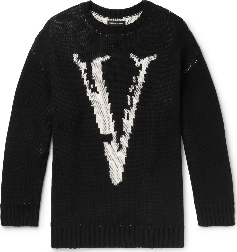 Undercover Logo-Intarsia Cotton and Wool-Blend Sweater