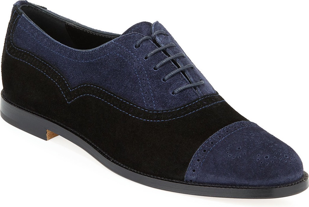 Manolo Blahnik Row Two-Tone Suede Oxford Loafers