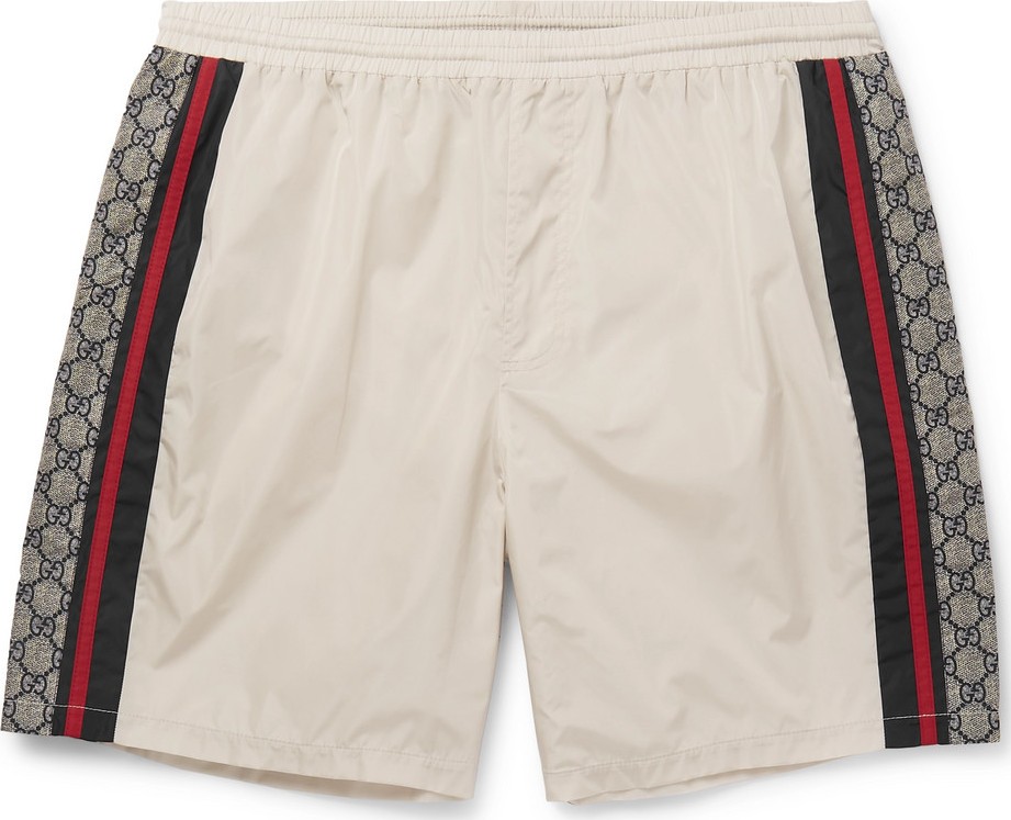 Gucci Wide-Leg Long-Length Striped Logo-Print Swim Shorts