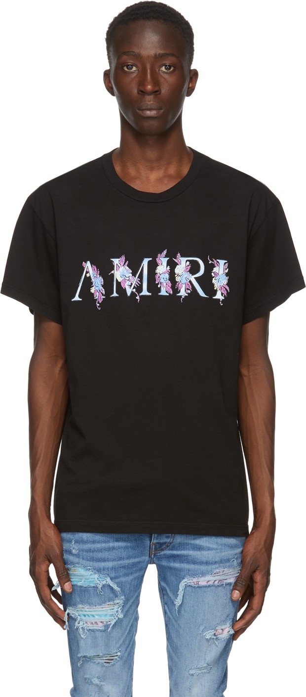 Amiri Black Floral Logo T-Shirt