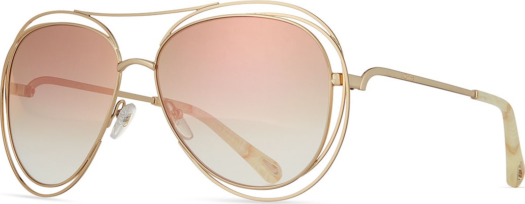 Chloe Carlina Trimmed Aviator Sunglasses