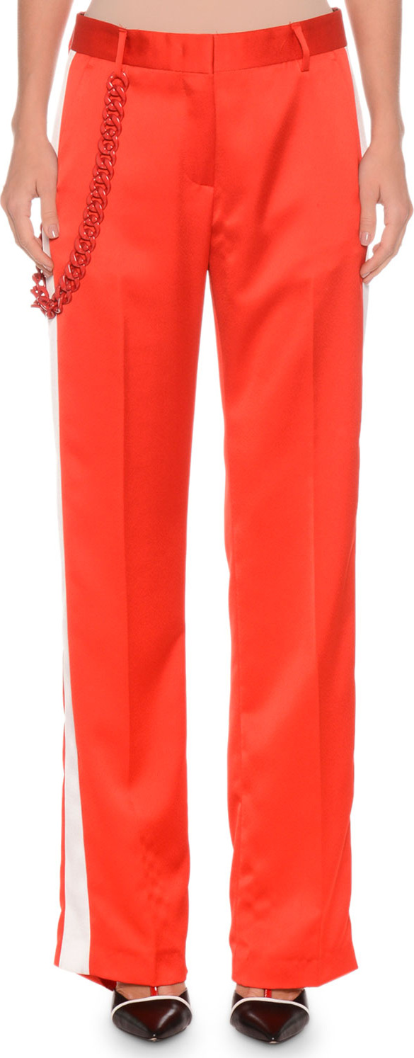MSGM Side-Stripe Satin Pants w/ Chain Detail