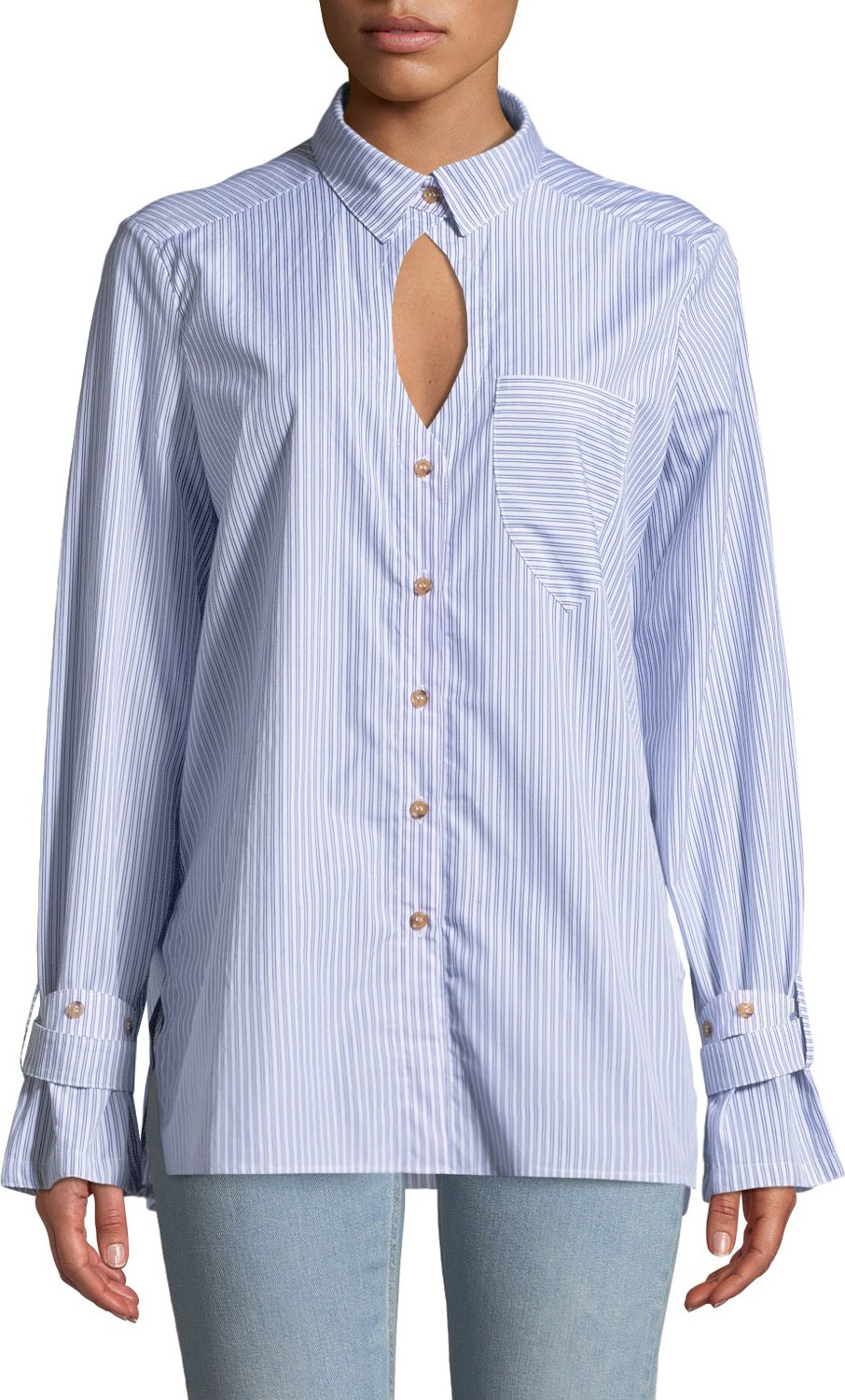 Victoria / Tomas Striped Cutout Button-Down Shirt