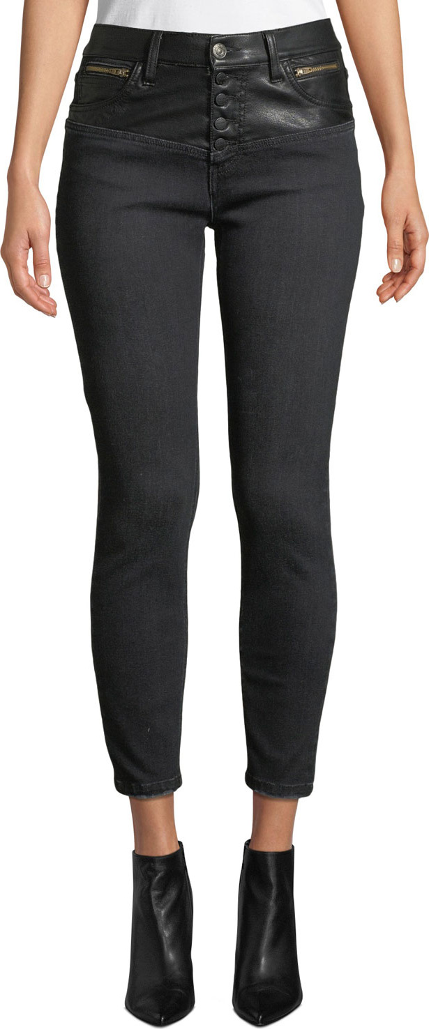 Current/Elliott The Fused High-Waist Stiletto Jeans w/ Faux-Leather
