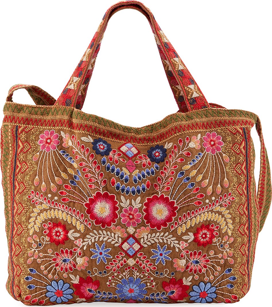 Johnny Was Frederique Embroidered Heavy Linen Tote Bag