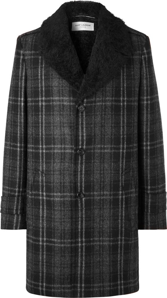 Saint Laurent Faux Shearling-Lined Checked Wool-Bouclé Overcoat