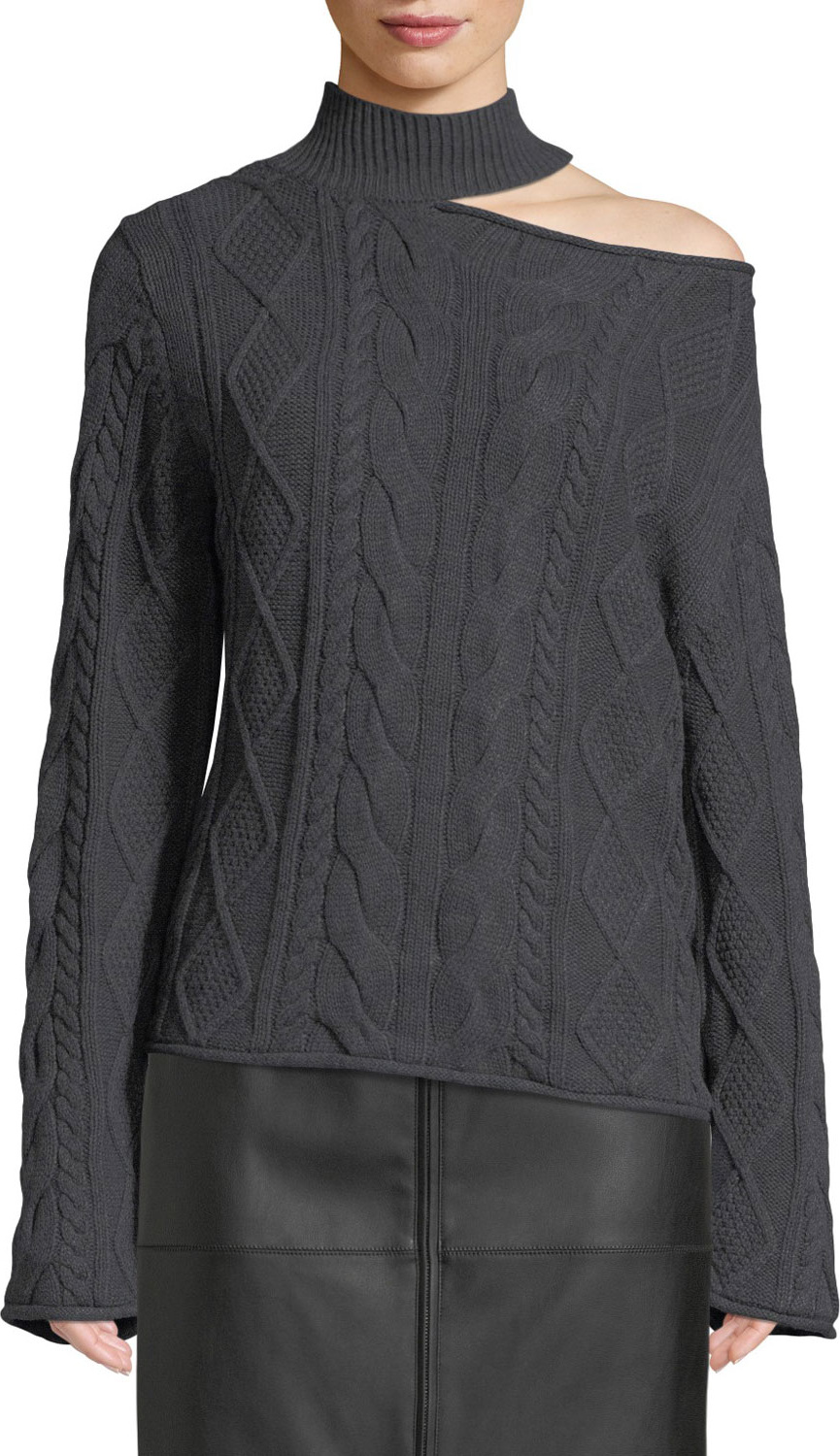 RtA Langley Turtleneck Cutout Cable-Knit Sweater