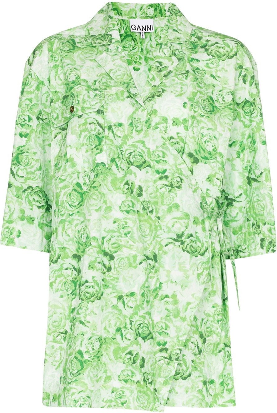 Ganni Floral print wrap shirt