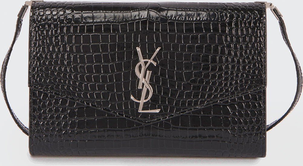 Saint Laurent YSL Uptown Croc-Embossed Clutch Bag
