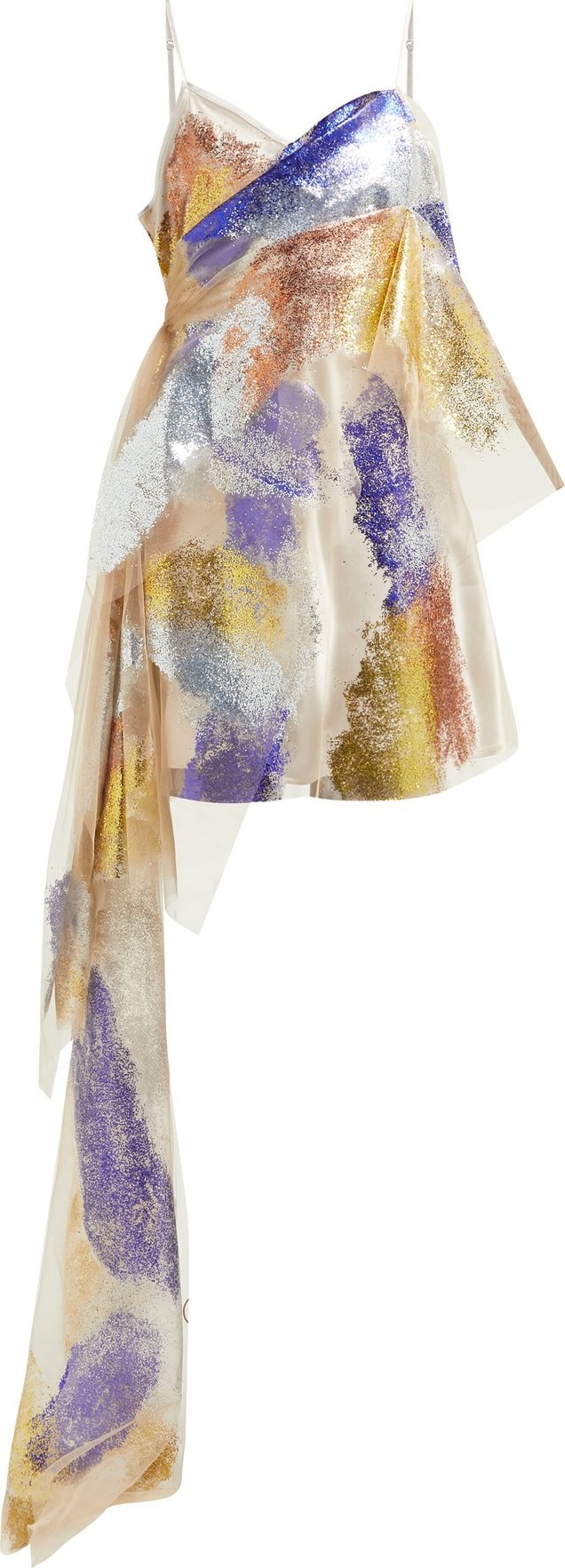 Germanier Asymmetric waterfall tulle and silicone mini dress