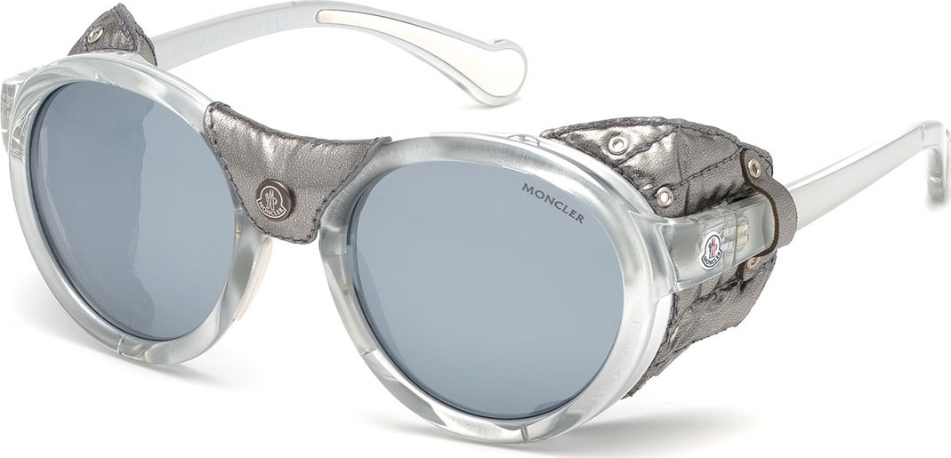 Moncler Round Mirrored Sunglasses w/ Metallic Leather Side Blinders