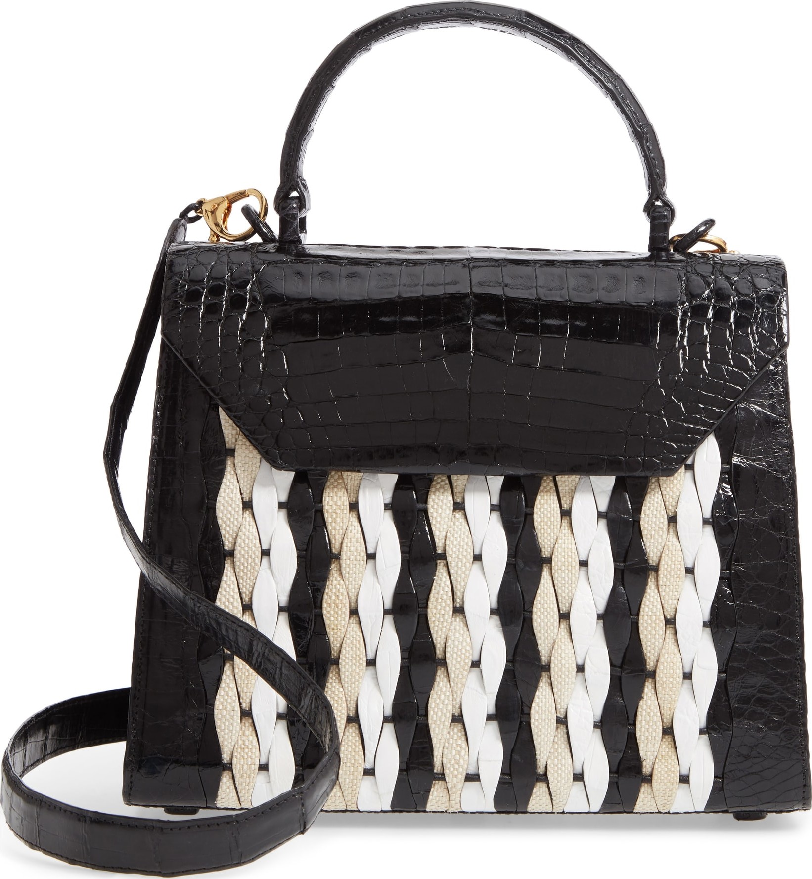 Nancy Gonzalez Medium Lily Genuine Crocodile & Straw Tote