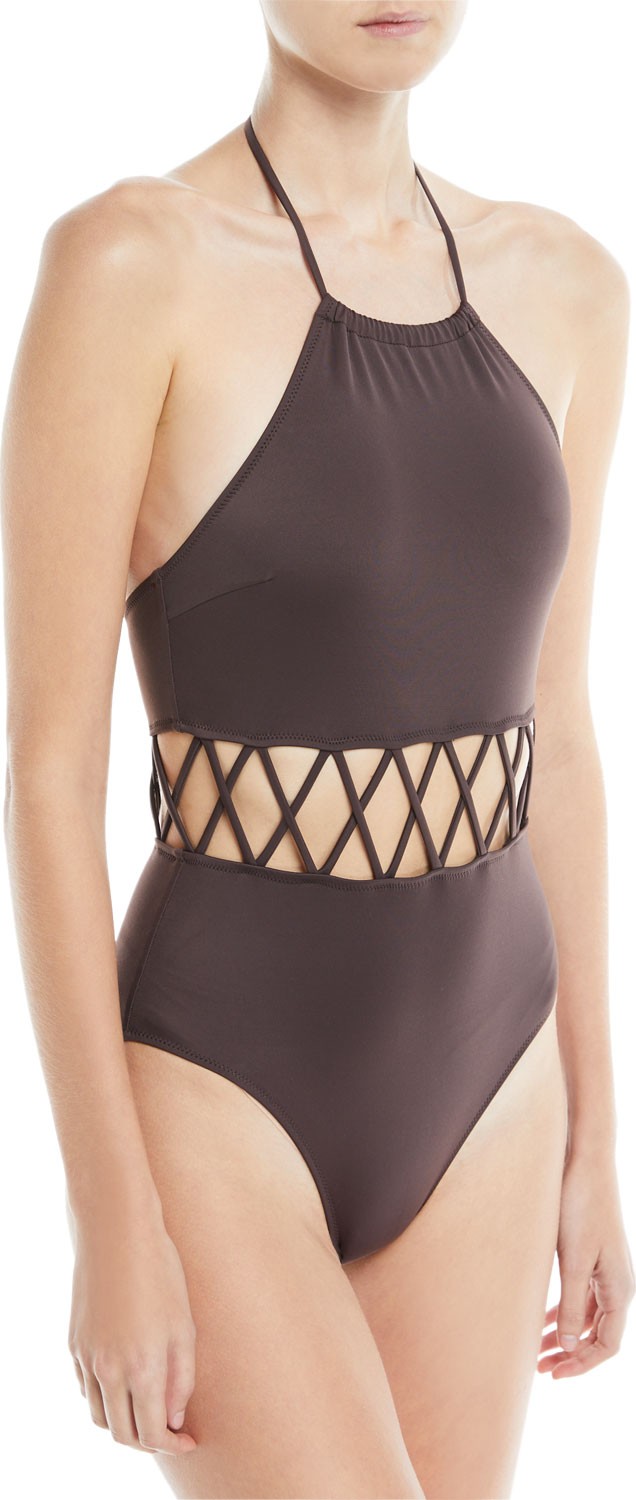 Solid & Striped Barbara High Halter Lattice Cutout One-Piece Swimsuit