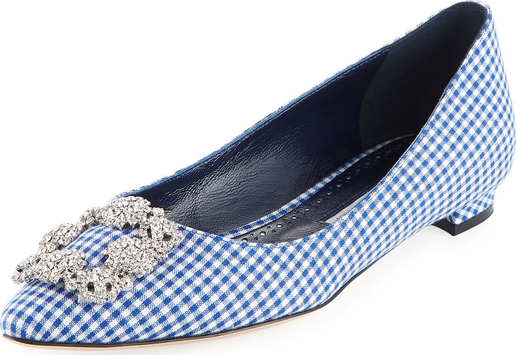 Manolo Blahnik Hangisi Metallic Fabric Buckle Flat