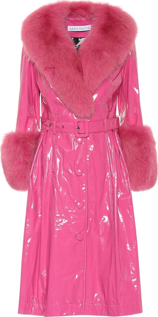 Saks Potts Foxy fur-trimmed patent leather coat